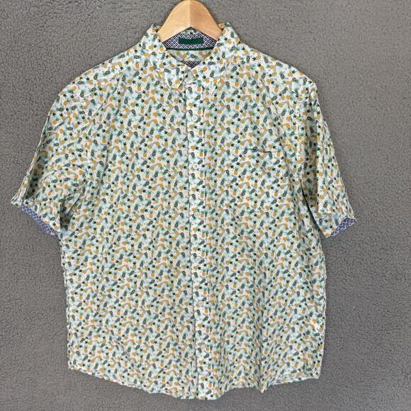 Johnston & Murphy Shirt Mens L Short Sleeve Button Up Pineapples Cotton - Picture 1 of 7